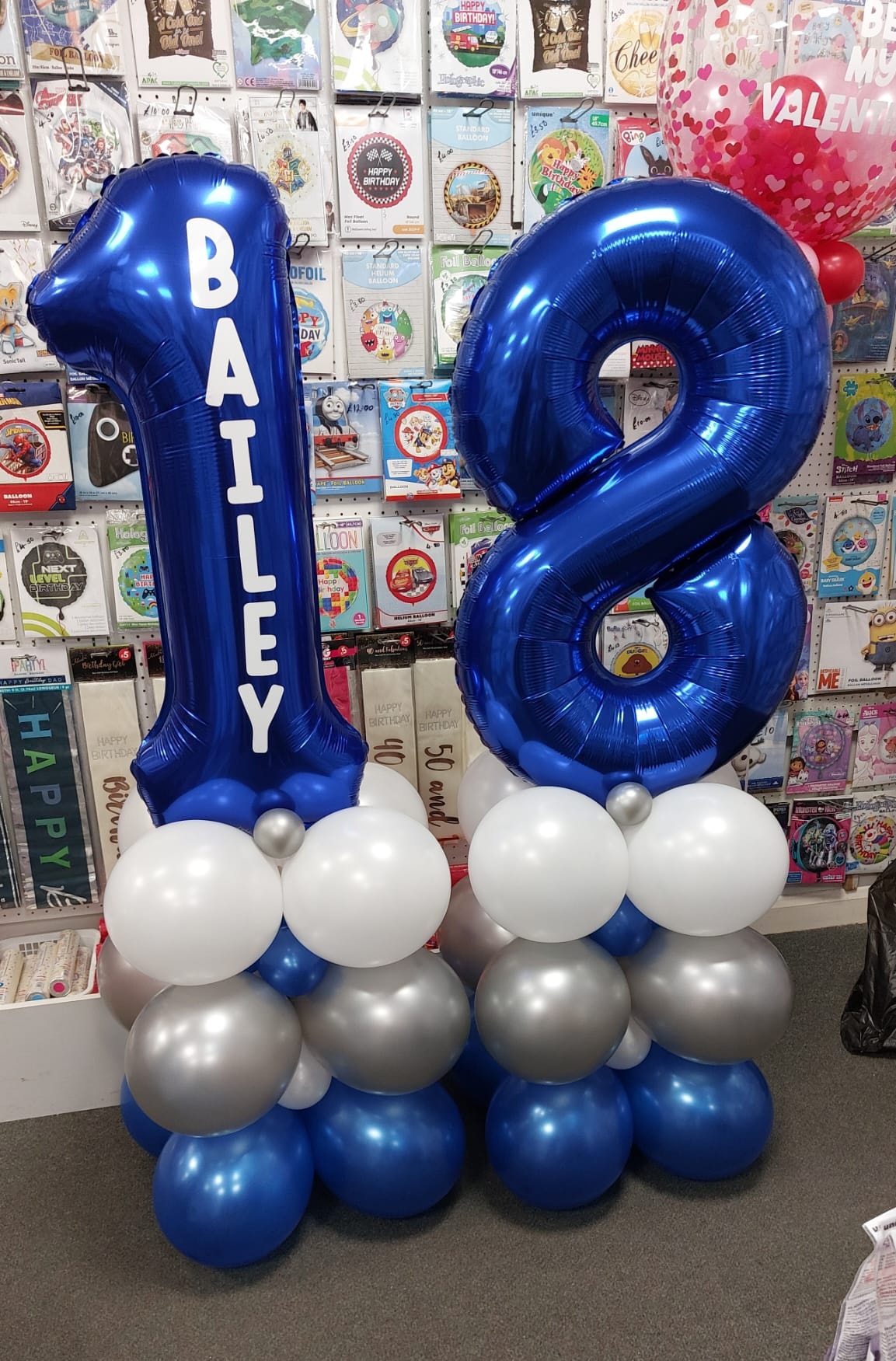 18th Birthday Blue and Silver Personalised Balloon Stack