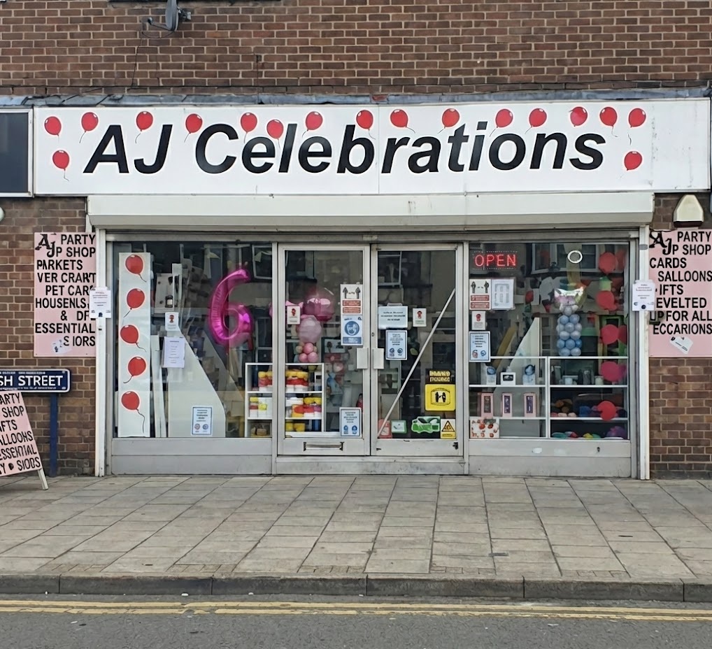 AJ Celebrations Party Shop Storefront in Swanscombe