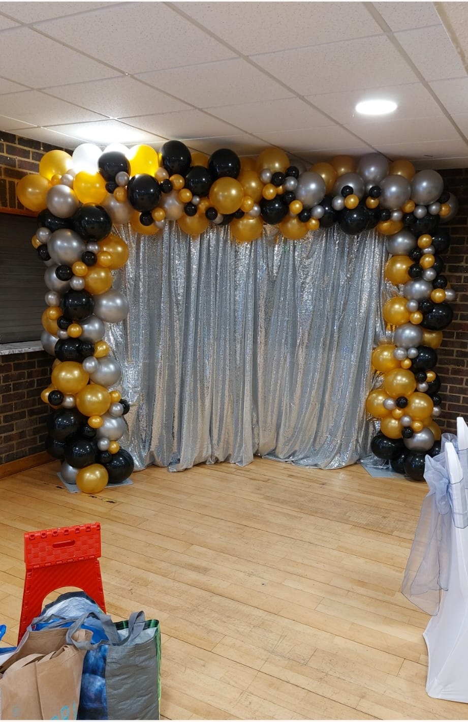 Gold Black Silver Balloon Arch Event Backdrop
